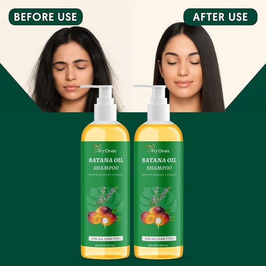 Two bottles of 18058 Batana Oil Shampoo, a hair care cream for nourishing scalp and hair, displayed side by side.