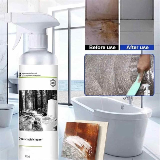 Two bottles of 18058 multi-purpose oxalic acid stain removal spray, cream and gel formulas for cleaning stains and discoloration.