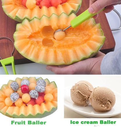 Multicolor stainless steel 4-in-1 watermelon cutter from 18075, a professional grater and slicer for fresh fruit preparation.