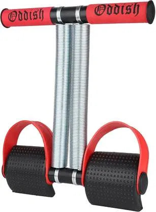 Multicolor double spring tummy trimmer by 18075 for waist, abs, and body toning, featuring red and black handles.