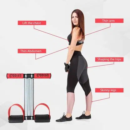 Double spring tummy trimmer by 18075 in red and black, featuring multicolor handles for waist and abs toning exercises.
