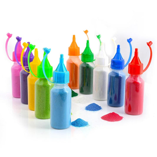 Multicolor Rangoli colours powder bottles for floor decoration, 10-pack for Diwali, Navaratri, Pongal, and festival celebrations.