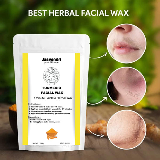 White turmeric facial wax powder for painless 7-minute hair removal, 100g herbal body wax and strips by 18223.
