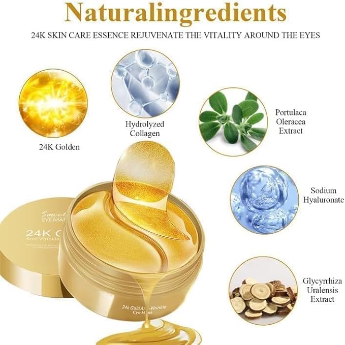 Gold eye patches by Drpshippr, collagen under-eye masks for dark circles, puffiness, and wrinkle reduction.