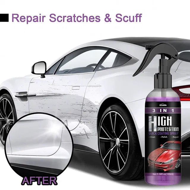 Pair of 18277 hydrophobic polish nano coating sprays for cars, motorcycles, and boats, with car brushes and dusters for polishing.