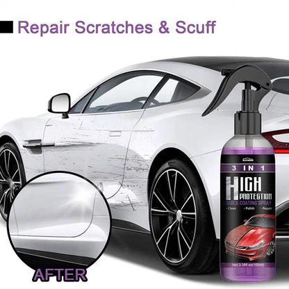 Pair of 18277 hydrophobic polish nano coating sprays for cars, motorcycles, and boats, with car brushes and dusters for polishing.