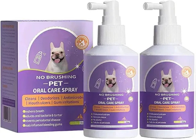 Pet Bed from 18277 with a bottle of pet tooth cleaning spray, showcasing a cozy bed and dental care product for pets.