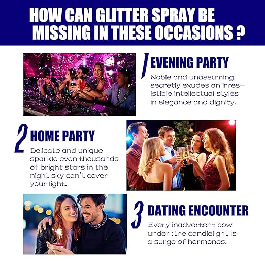 Shiny glitter spray for hair and body by 18279, featuring a shimmering, reflective finish for night club and party looks.