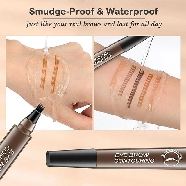 Two waterproof microblading eyebrow pencils with micro-fork tip applicators, designed for natural-looking eyebrow enhancement.