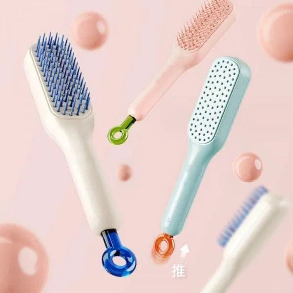 Self-cleaning anti-static massage hair comb by 18279 for adults and kids, featuring a sleek design and ergonomic handle.