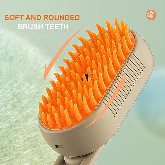 Electric 3-in-1 steam pet brush and silicone massage comb for dogs and cats, rechargeable and water-friendly for grooming.