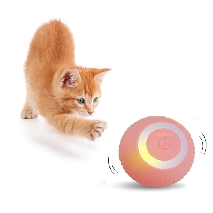 Multicolor automatic 360° rotating cat ball toy with LED lights, USB rechargeable, designed for pet exercise and playful kittens and dogs.