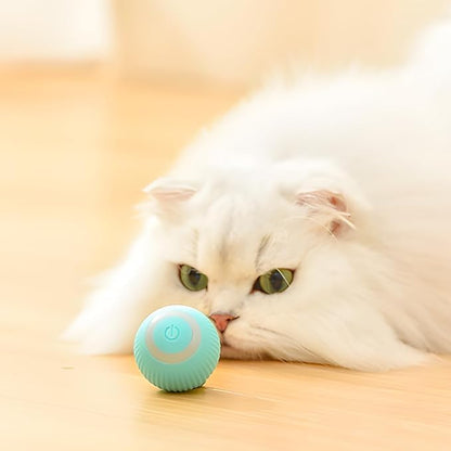 Multicolor cat ball toy with automatic 360° rotation, LED lighting, USB rechargeable, designed for kittens and dogs to play and exercise.