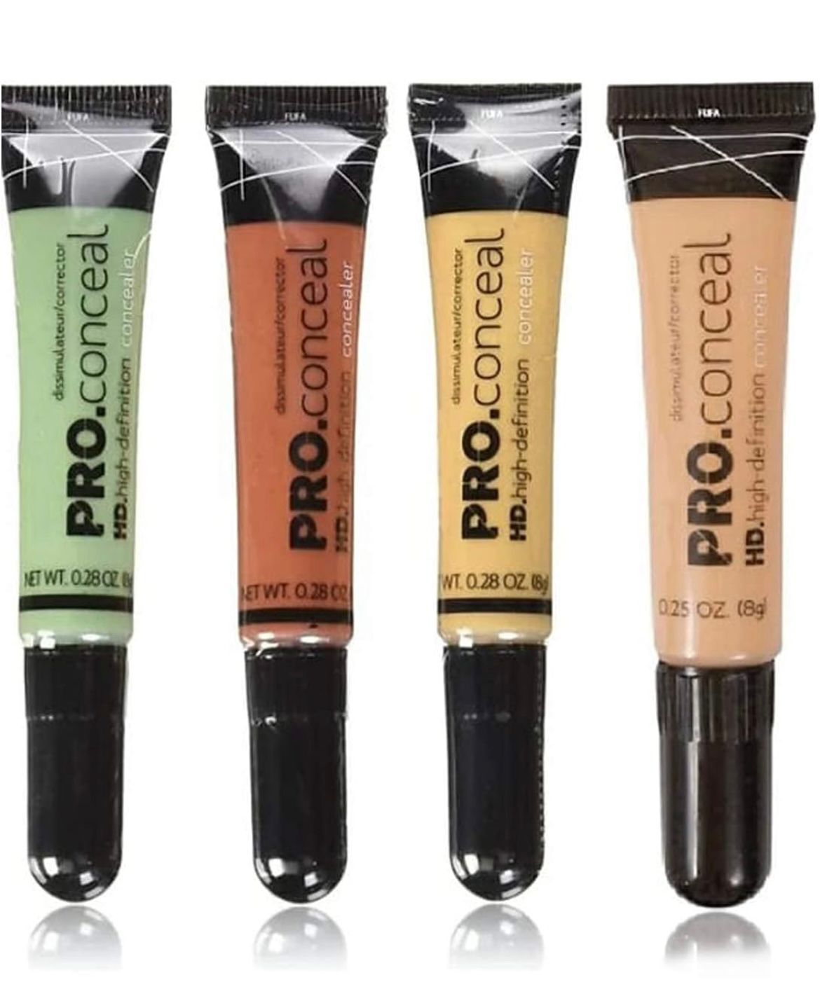 Pack of 4 18304 HD concealer tubes with multicolor shades for full coverage and flawless skin concealment.