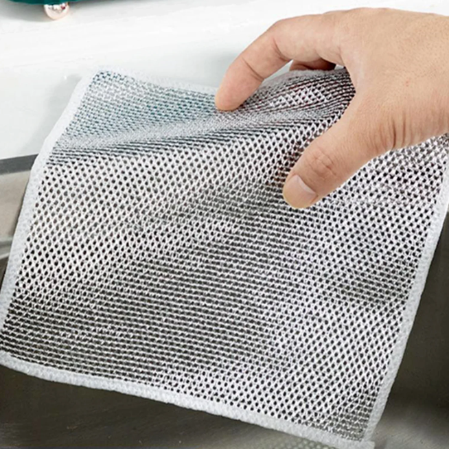 Six 19x19 cm silver microfiber kitchen cleaner cloths with scrubber surface from 18304, versatile one-sided cleaning microfiber towels.