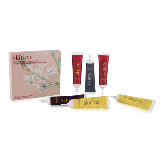 Skin Co. NYC Ultra Hydrating Pedicure and Manicure Spa Kit with colorful facial products for soft, hydrated skin.