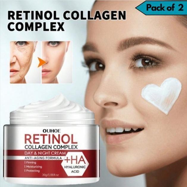 18307 Retinol Collagen Complex Day & Night Cream pack of 2, white cream jars showing creamy texture and elegant packaging