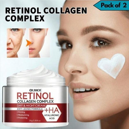 18307 Retinol Collagen Complex Day & Night Cream pack of 2, white cream jars showing creamy texture and elegant packaging