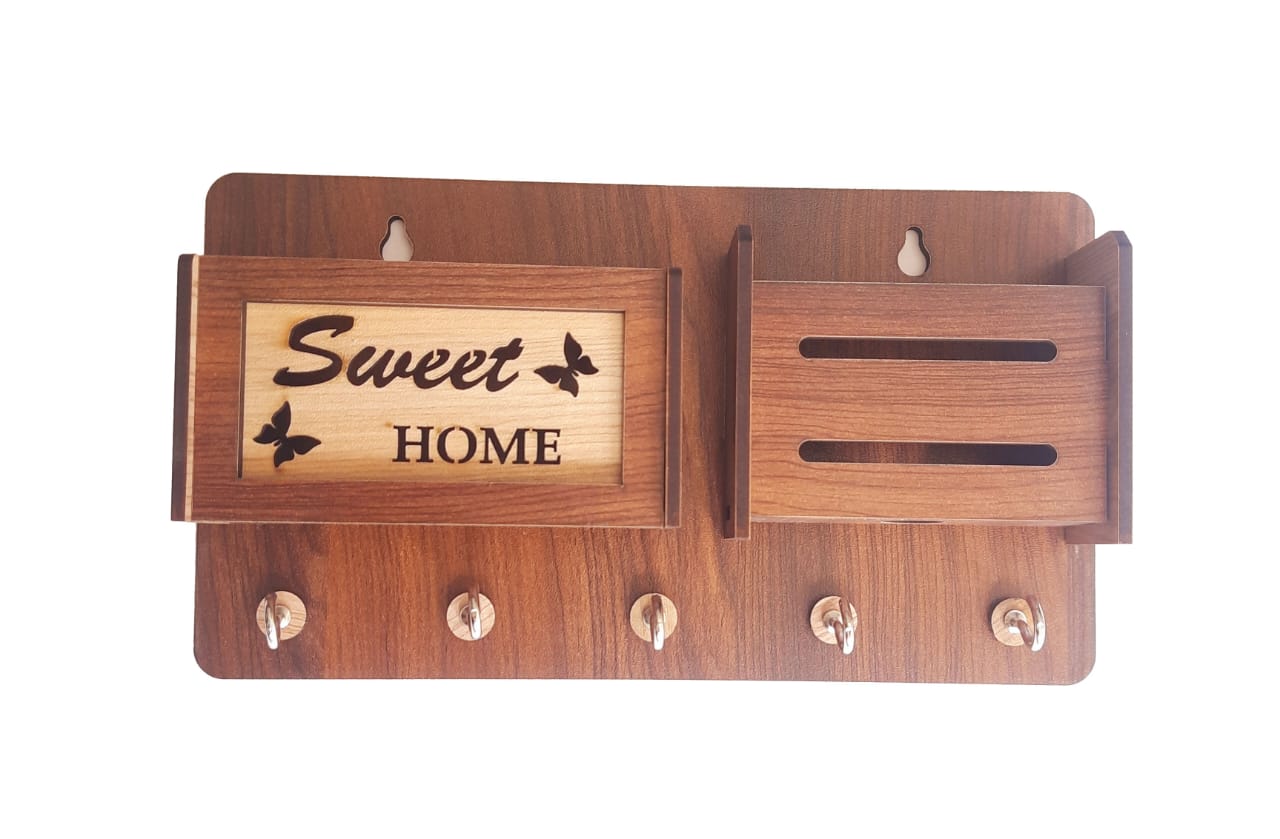 Brown Sweet Home butterfly wooden keyholder and phone stand, decorative and functional key holder with butterfly design, 18309 brand.