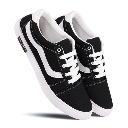 Black and white men's casual shoes by 18549, size 6, featuring a comfortable slip-on design for everyday wear.