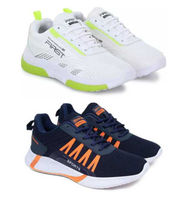 Pair of men's sports shoes in white and blue by 18549, shown in size 6, designed for active wear in a pack of two.
