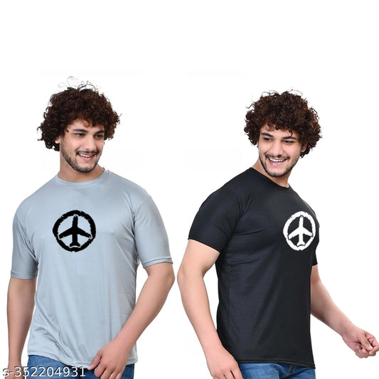 Pack of two men's cotton blend round neck printed T-shirts in black and grey, size S, from 18594.