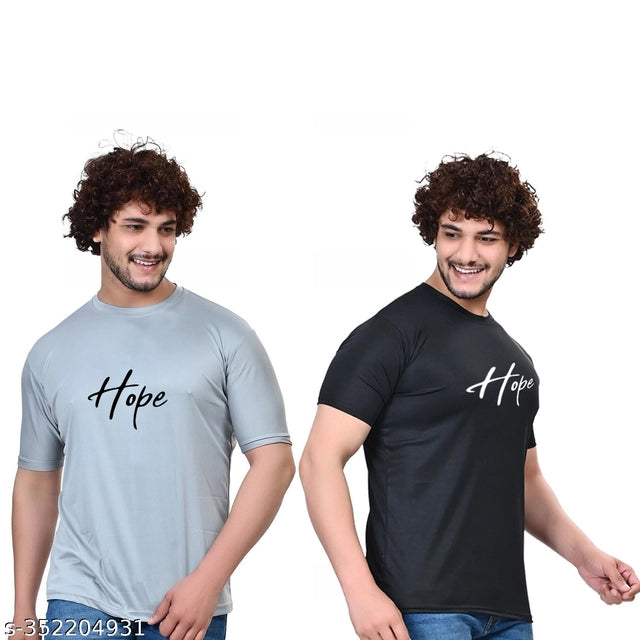 Pack of two men's round neck printed T-shirts in black and grey, size small, from 18594 brand.