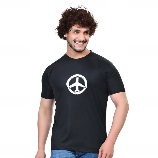 Black cotton blend men's T-shirt with round neck and printed design, size small, from 18594.