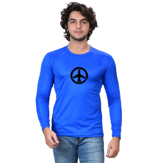 Blue cotton blend round neck printed men's T-shirt from 18594, short sleeves, casual fit, visible front design.