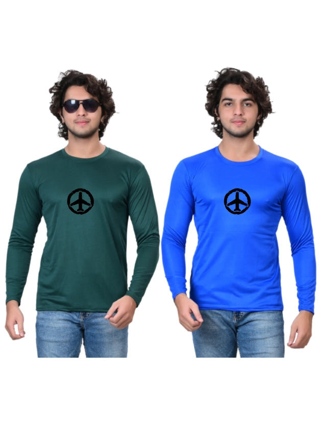 Pack of two men's cotton blend round neck printed T-shirts in green and blue, size small, from brand 18594.