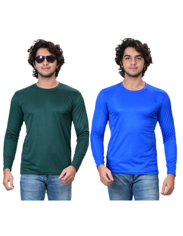 Pack of two men's solid T-shirts with round necks in green and royal blue, size S, by 18594.