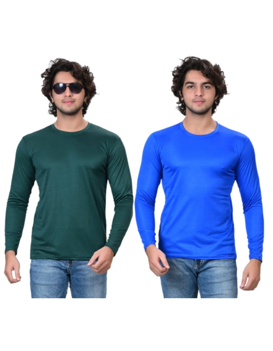 Pack of two men's solid T-shirts with round necks in green and royal blue, size S, by 18594.