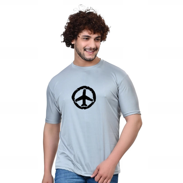 Grey cotton blend men's round neck printed T-shirt with short sleeves, size small, from 18594.