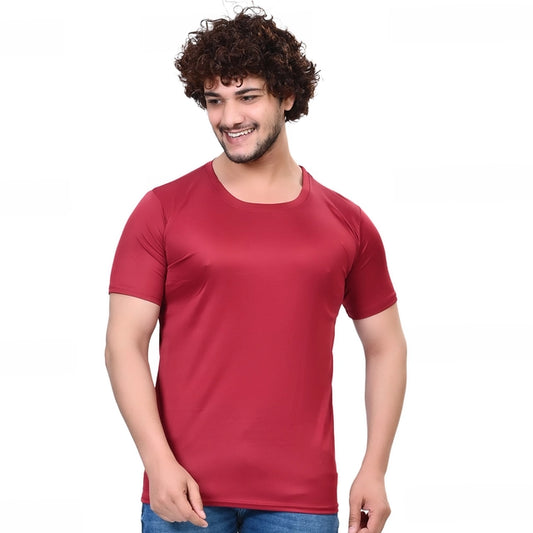 Maroon men's round neck solid T-shirt, size small, from 18594, casual men's T-shirt made of comfortable fabric.