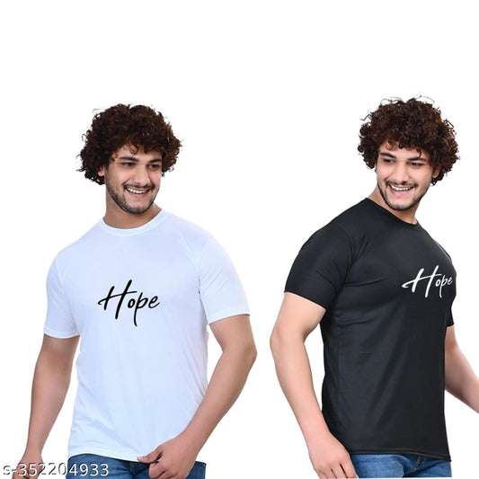 Pack of 2 men's round neck printed T-shirts in white and black, size small, by brand 18594.