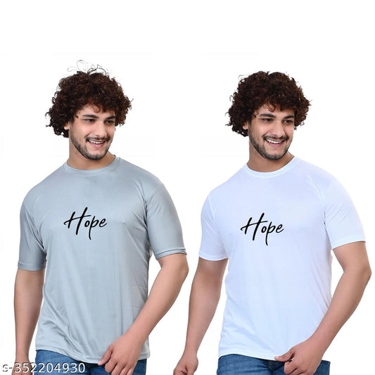 Pack of two men's printed round neck T-shirts in white and grey, size S, by 18594, showcasing casual streetwear style.