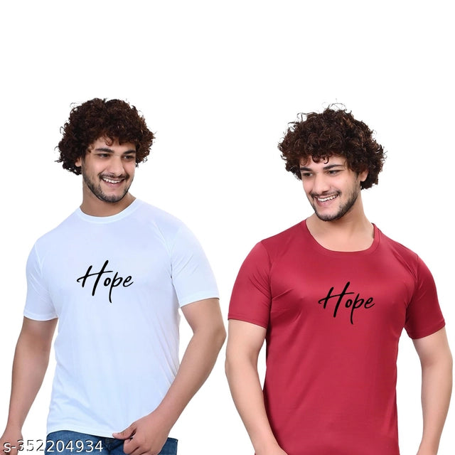 Pack of two men's round neck printed T-shirts in white and maroon by 18594, featuring casual design for everyday wear.