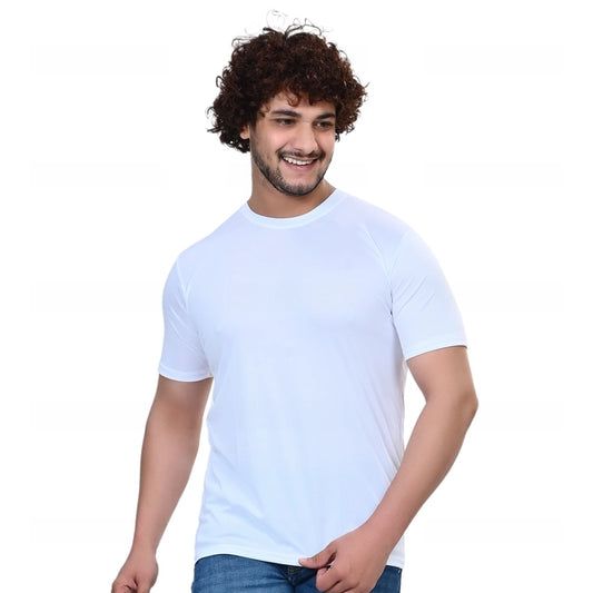 White men's round neck solid T-shirt from 18594, casual fit, soft fabric, short sleeves, size small.