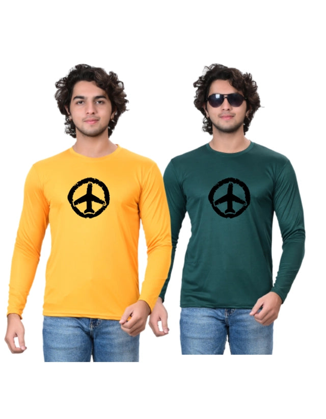 Men's cotton blend round neck printed T-shirts in yellow and green, pack of 2, casual men's T-shirts by 18594.