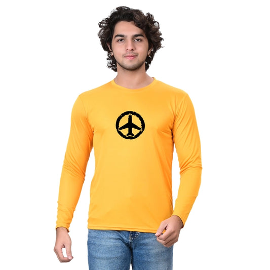 Yellow cotton blend men's T-shirt with round neck and printed design, size small, from 18594 brand.
