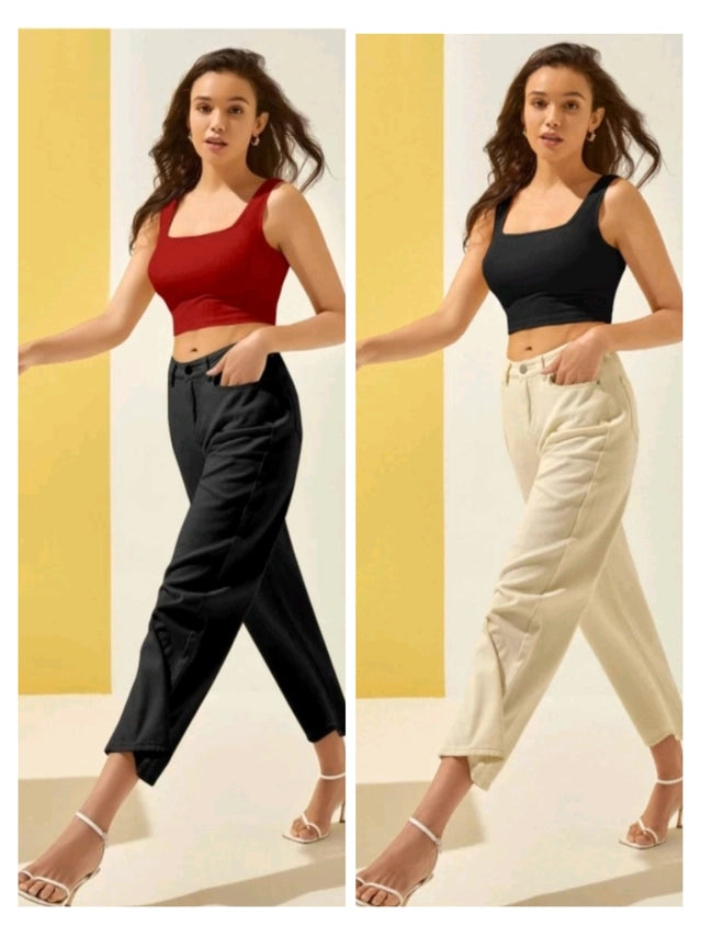 Set of two women's cotton blend solid tops in maroon and black, size S, from 18594, featuring casual, comfortable style.