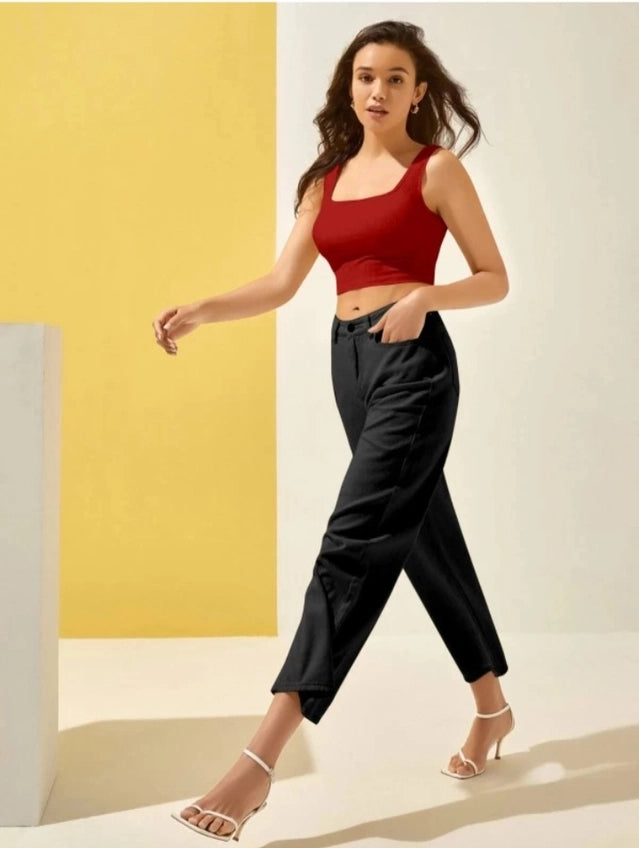 Red cotton blend solid top for women, size small, from 18594, featuring a comfortable, casual fit in women's tops and tunics.