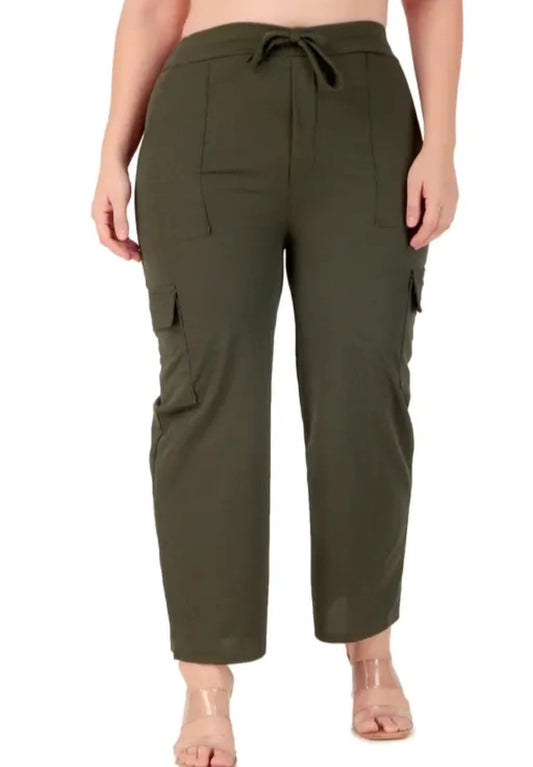 Olive green cotton blend straight fit women's trousers from 18594, featuring a classic tailored look and slim fit design.