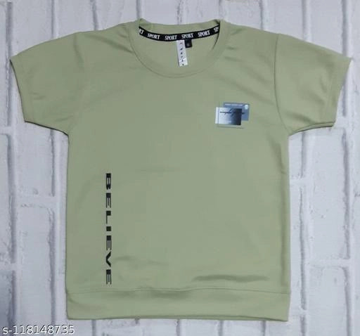Green cotton blend round neck printed T-shirt for boys, suitable for ages 4-5 years, featuring colorful design.