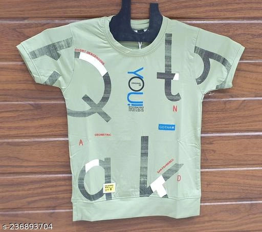 Mint green cotton blend round neck printed T-shirt for boys, size 2-3 years, featuring colorful boy-themed graphics.
