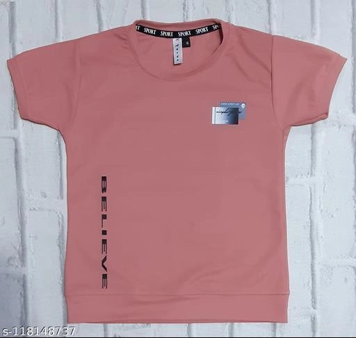 Cotton blend round neck printed T-shirt for boys in peach, suitable for ages 3-4 years, by 18624.