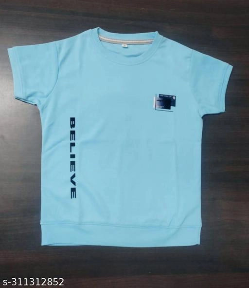 Sky blue cotton blend round neck printed T-shirt for boys aged 2-3 years, featuring colorful design and comfortable fit.