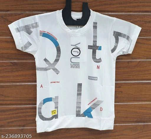 White cotton blend round neck printed T-shirt for boys aged 2-3 years, casual boys T-shirts and polos from 18624.