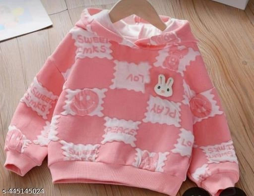 Pink cotton blend printed hoodie for girls aged 0-1 years, featuring a cozy design and cute pattern from 18624.