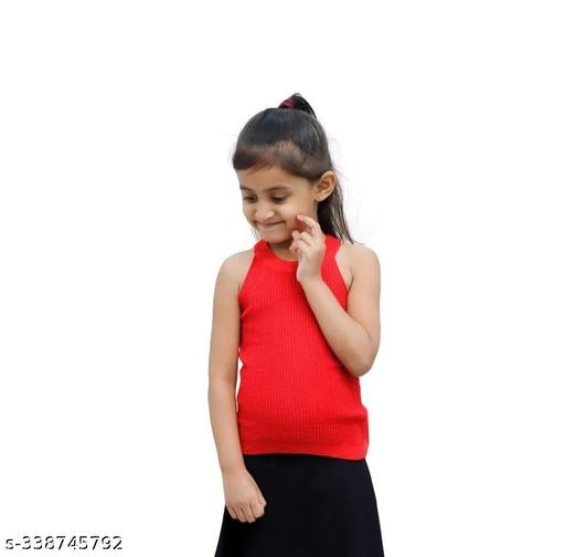 Red cotton blend girls' solid top for ages 1-2 years, from 18624, featuring a comfortable, casual design in Girls Tops & Tunics.